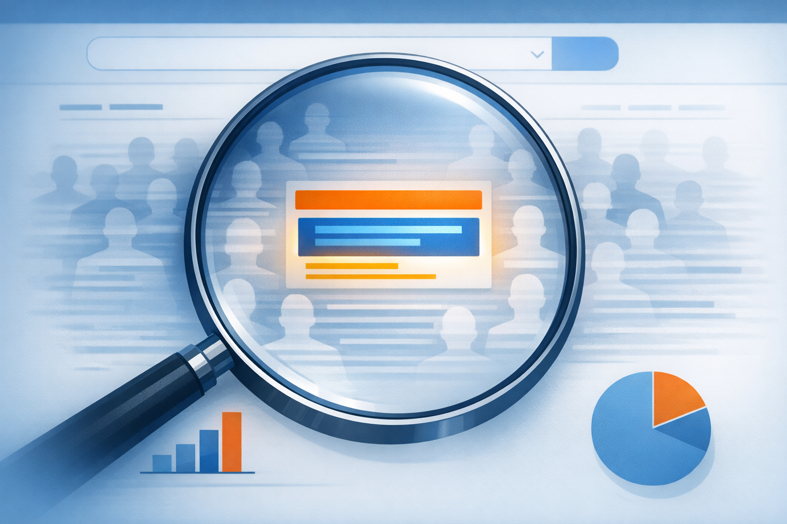 Editorial illustration showing the zero-click search crisis with faded search results and one bright highlighted AI answer in the center. Professional data visualization aesthetic.